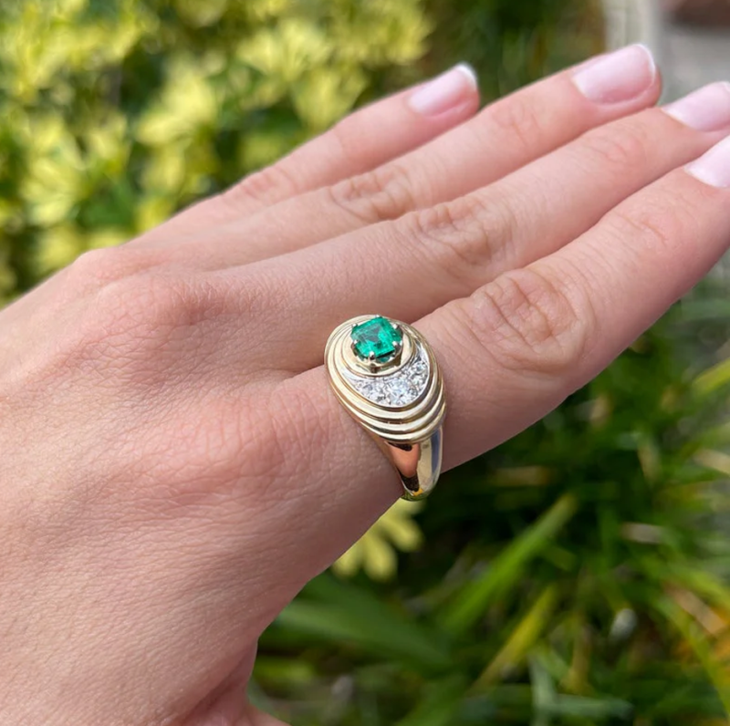 10K Roségold, 1,5 Karat Diamant im Asscher-Schliff und Smaragd, individueller Verlobungsring, Farbe H-I, Reinheit VS-SI, 3EX-3