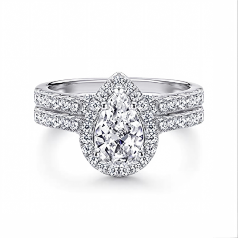 Ensemble de mariage en or blanc 10 carats avec moissanite taille poire de 1,5 carat au total-1