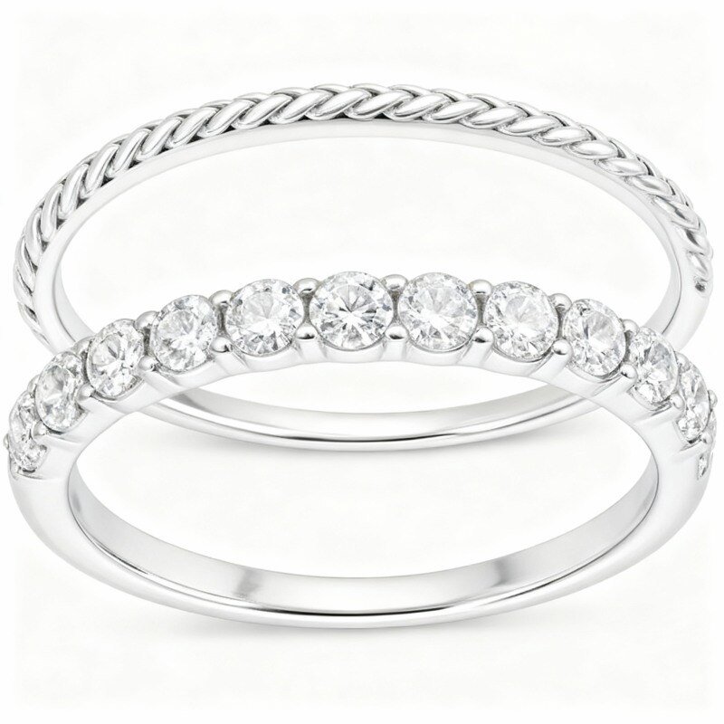 10K Weißgold, 1/8 Karat Diamant im Rundschliff, individuell kombinierbarer Ring, Farbe I, Reinheit I3, Farbe 3EX-7