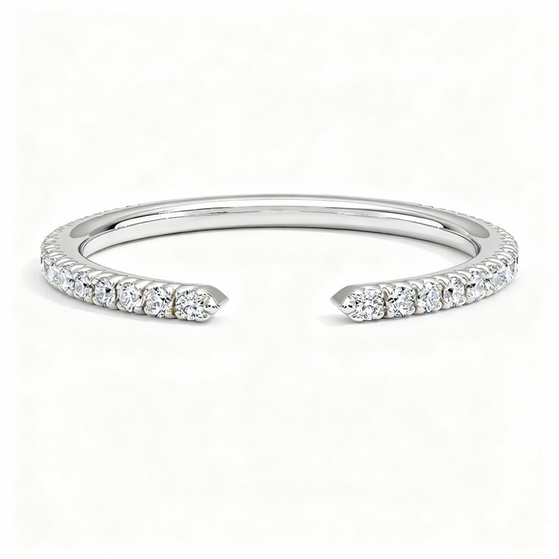 10K White Gold 1/8 CT Round Cut Lab Created Diamond Custom Personalized Engraving Wedding Ring F/G Color SI Clarity 3EX-12