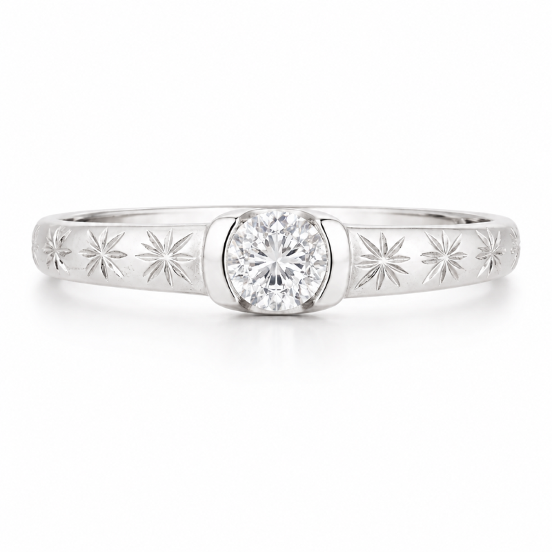 Anillo de compromiso personalizado de oro blanco de 14 quilates con diamante cultivado en laboratorio de talla redonda de 1 quilate.-1