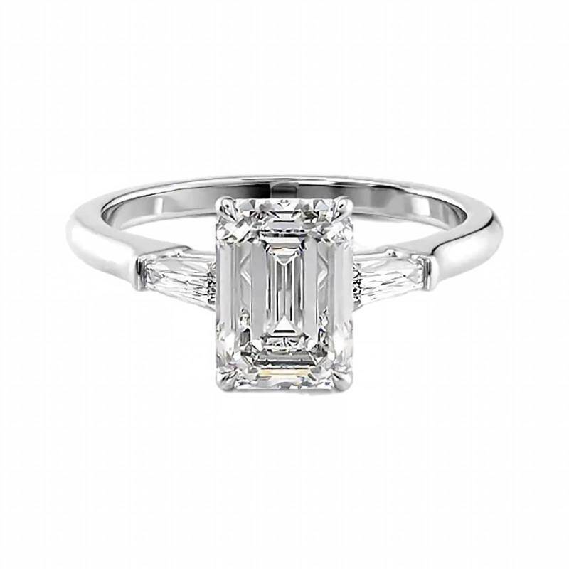 Anillo de compromiso personalizado de oro blanco de 18 quilates con diamante cultivado en laboratorio de talla esmeralda de 1 a 3,5 quilates, color D, claridad VVS1-VS1, certificado por IGI 3EX.-1