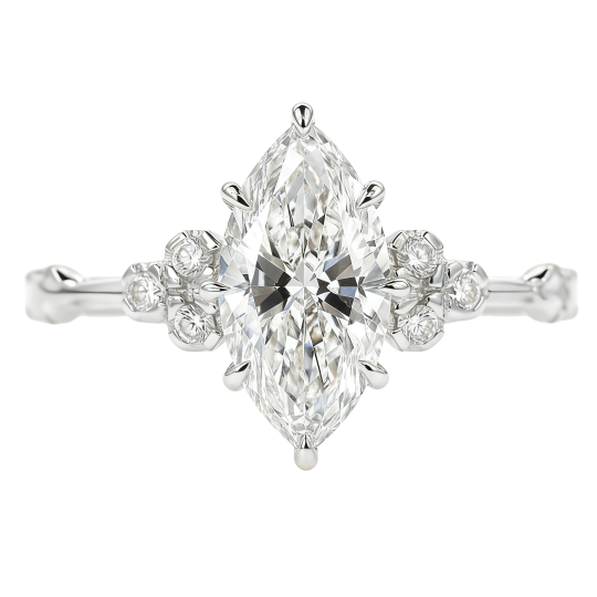 Anel de noivado personalizado em ouro branco de 10 quilates com diamante sintético lapidado em marquise de 1 a 3,5 quilates, cor D, pureza VVS1-VS1, certificado IGI 3EX.