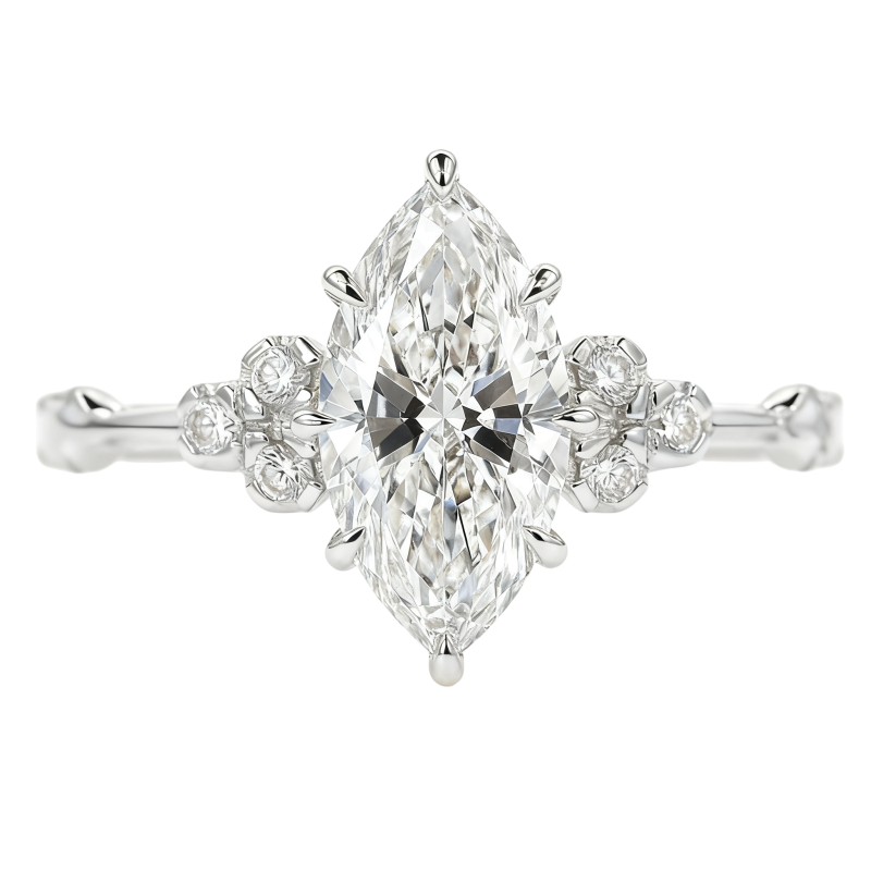 Anel de noivado personalizado em ouro branco de 10 quilates com diamante sintético lapidado em marquise de 1 a 3,5 quilates, cor D, pureza VVS1-VS1, certificado IGI 3EX.-19