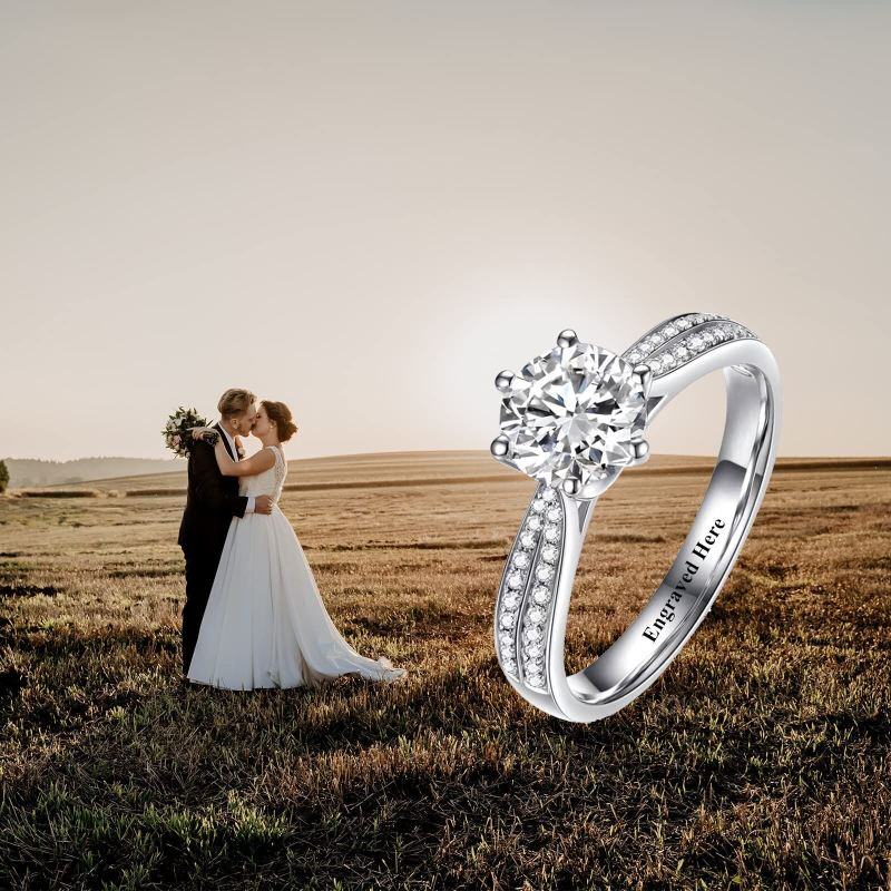10K Rose Gold 1 to 3.5 CT Round Cut Lab Created Diamond Custom Personalized Engraving Engagement Ring D Color VS1-VVS1 Clarity 3EX IGI Certified-3