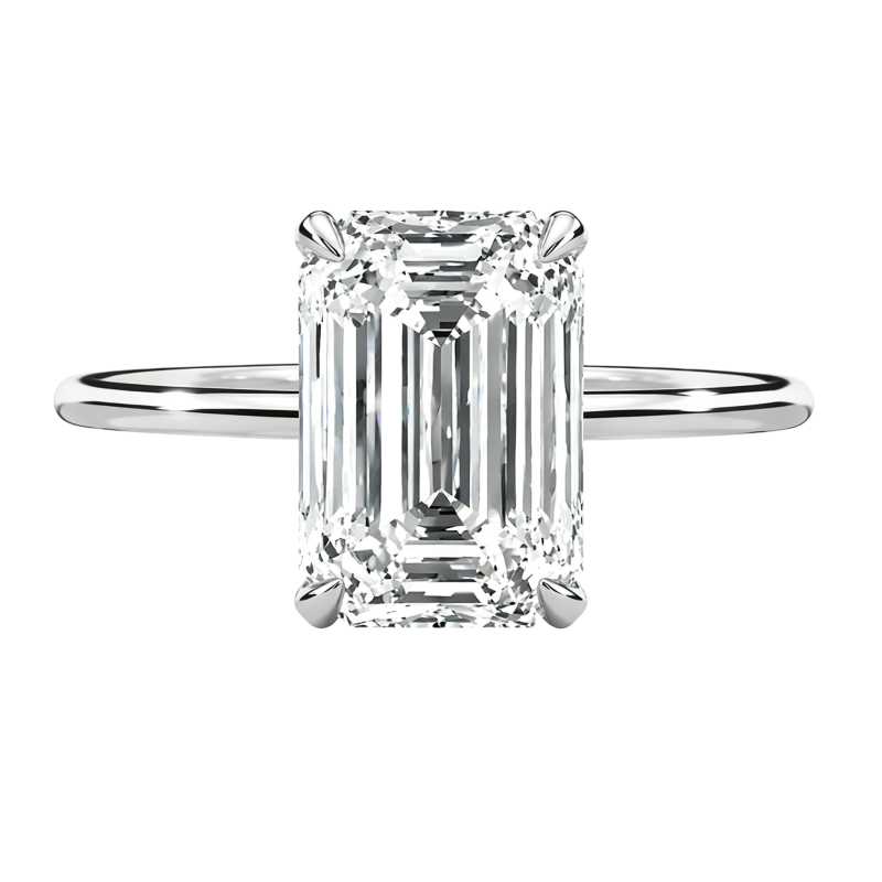 Anillo de compromiso personalizado de oro blanco de 10 quilates con diamante cultivado en laboratorio de talla esmeralda de 1 a 3 quilates, color D, claridad VVS1/VS1, 3EX.-7