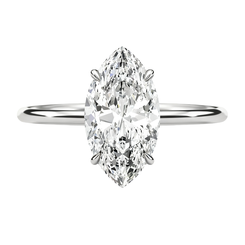 Anillo de compromiso personalizado de oro blanco de 10 quilates con diamante cultivado en laboratorio talla marquesa de 1 a 3 quilates, color D, claridad VVS1/VS1, 3EX.-6