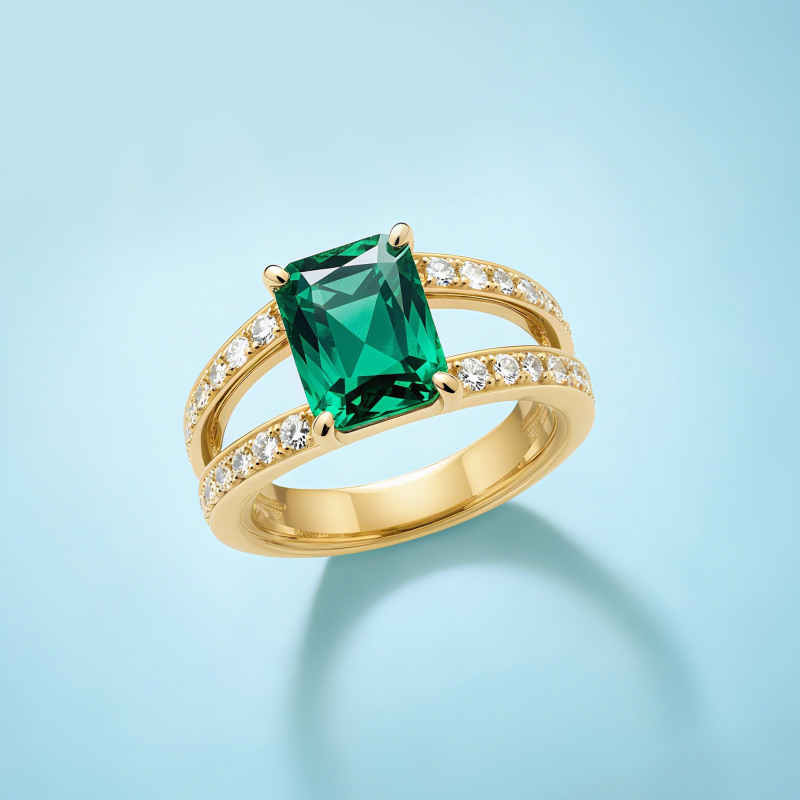 Cette exquise bague de fiançailles en or blanc 10K incarne une élégance intemporelle, avec une pierre centrale en forme d'émeraude brillante qui irradie sophistication et charme, parfaite pour la femme moderne qui valorise à la fois le luxe et l'artisanat.-3