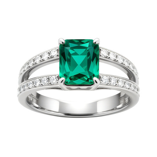 10Kホワイトゴールド 1～6CT エメラルドカット 人工エメラルド ユーザー婚約指輪