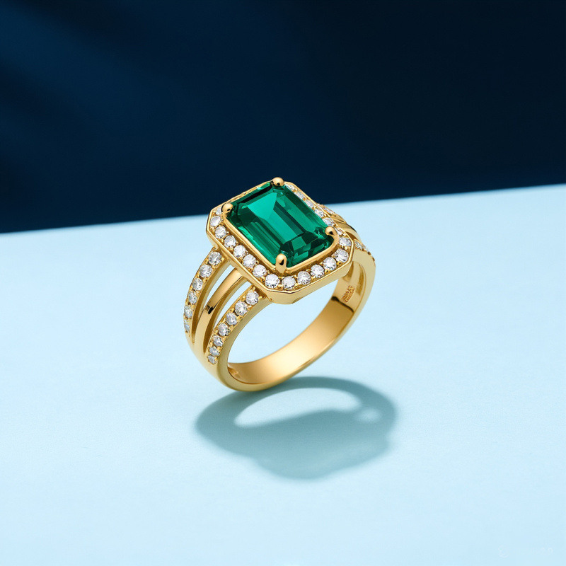 Anneau de fiançailles en or 10K, serti d'émeraude artificielle taille émeraude de 1 à 6 ct-3