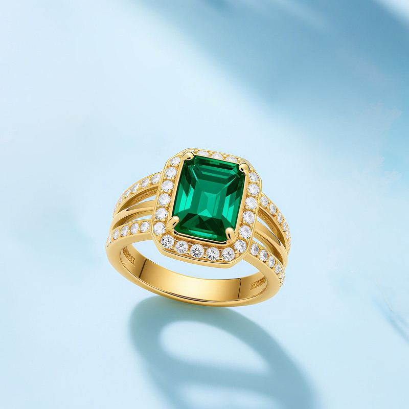 Anneau de fiançailles en or 10K, serti d'émeraude artificielle taille émeraude de 1 à 6 ct-4
