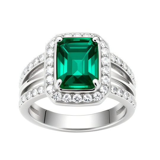 10Kホワイトゴールド 1～6CT エメラルドカット 人工エメラルド ユーザー婚約指輪