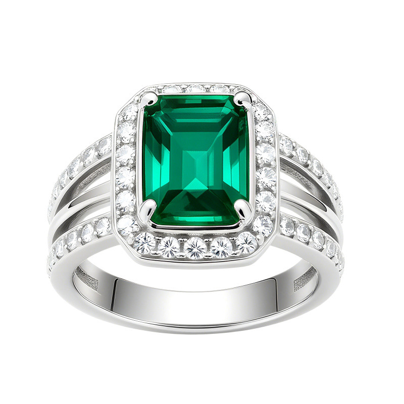 Bague de fiançailles en or blanc 18K, 1 à 6 CT, sertie d'une émeraude artificielle taillée en émeraude-1