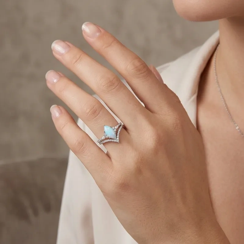 Ensemble nuptial en or rose 10K de 1 à 6 CT avec opale-2