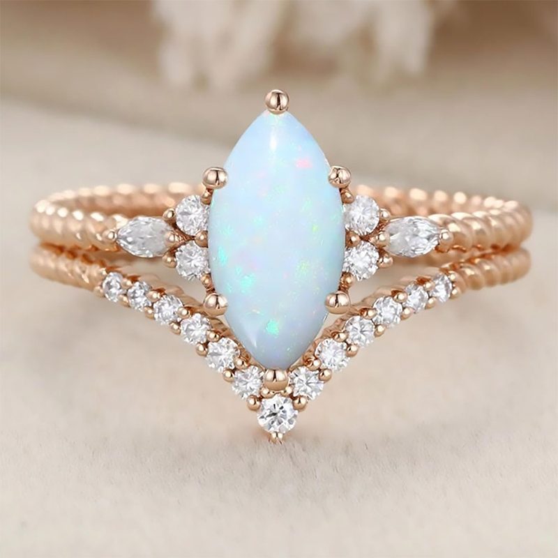 Ensemble nuptial en or rose 10K de 1 à 6 CT avec opale-3