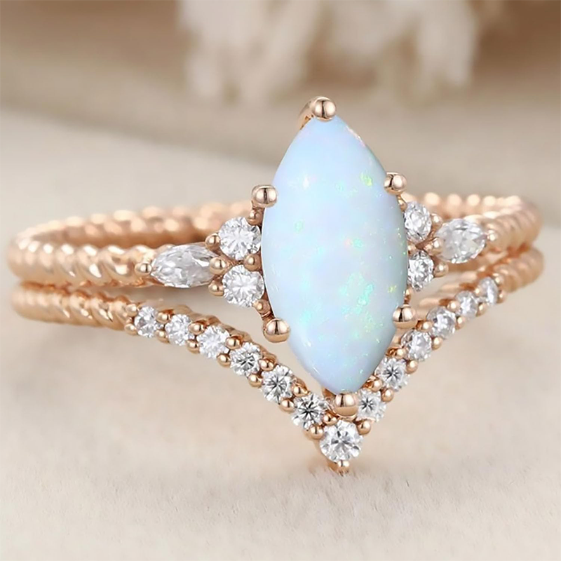 Ensemble nuptial en or rose 10K de 1 à 6 CT avec opale-5