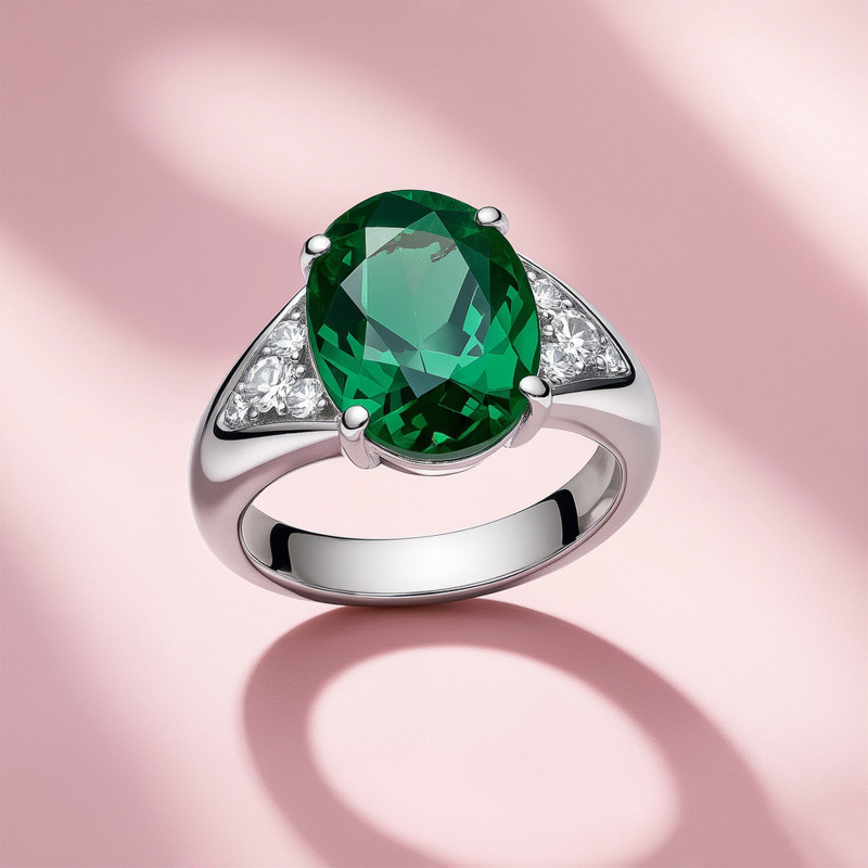 14Kローズゴールド 1～6CT オーバルカット モアサナイト＆人工エメラルド 婚約指輪-4