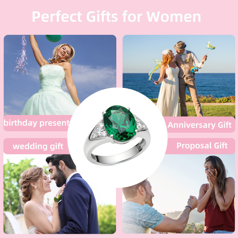14Kローズゴールド 1～6CT オーバルカット モアサナイト＆人工エメラルド 婚約指輪-5