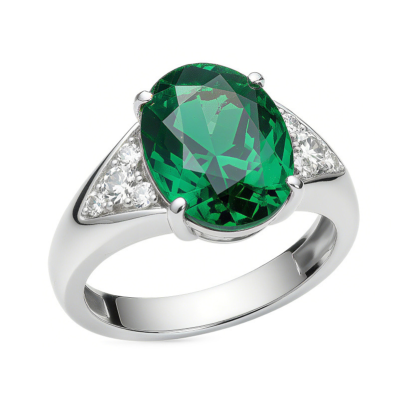 18Kホワイトゴールド 1～6CT オーバルカット モアサナイト＆人工エメラルド 婚約指輪-1