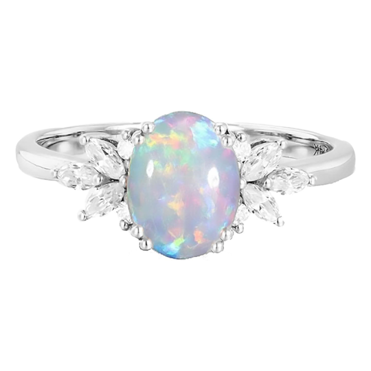 10K White Gold 1 to 6 CT Oval Cut Opal Engagement Ring