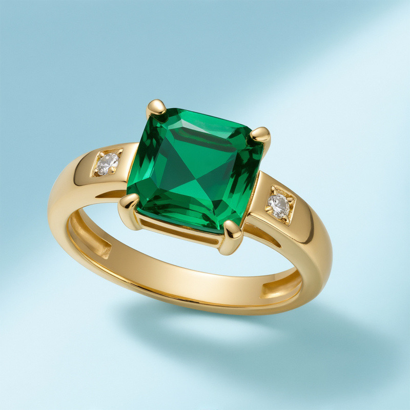 Bague de fiançailles en or rose 10K avec émeraude artificielle taille princesse de 1 à 6 ct-3