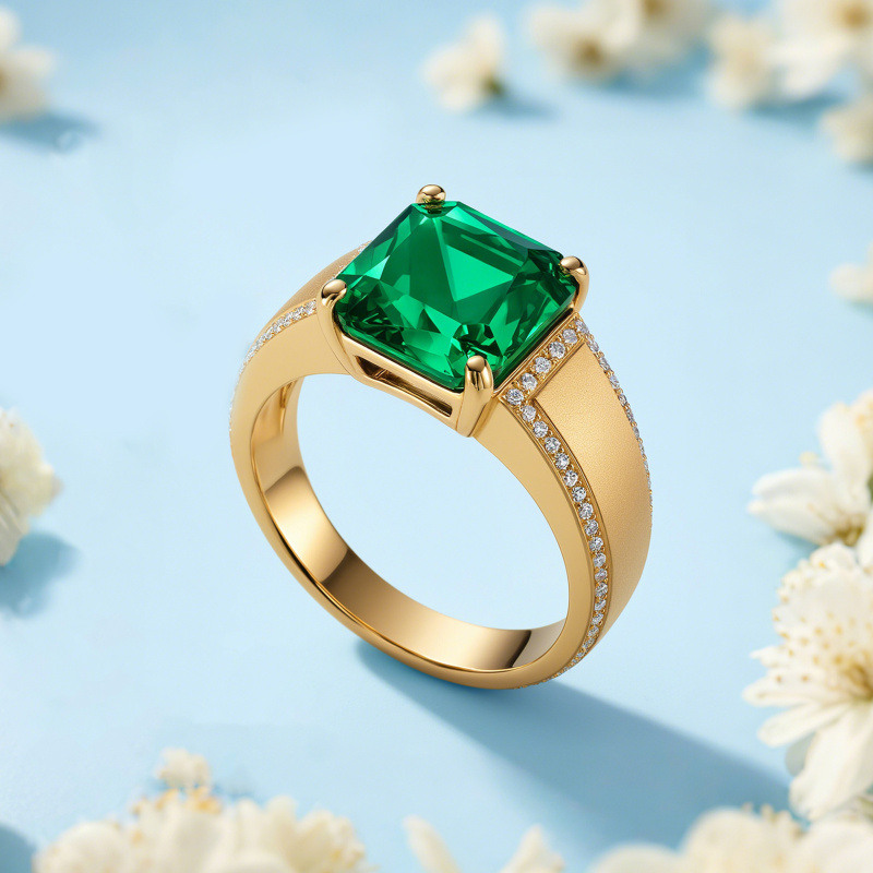 Bague de fiançailles en or blanc 14 carats, taille princesse, 1 à 6 ct, en émeraude artificielle-3