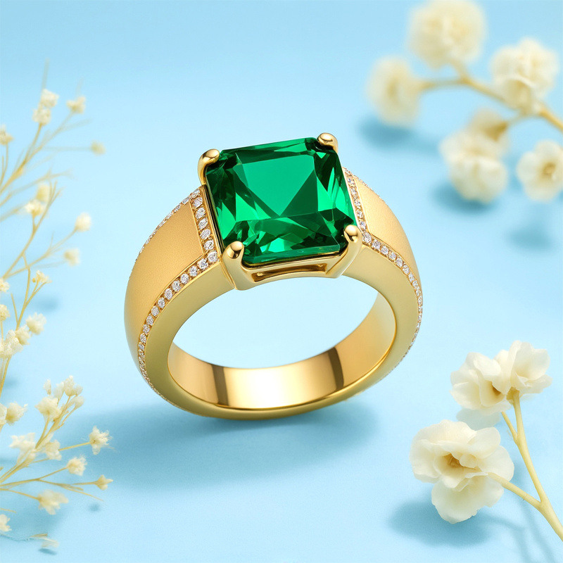 Bague de fiançailles en or blanc 14 carats, taille princesse, 1 à 6 ct, en émeraude artificielle-4