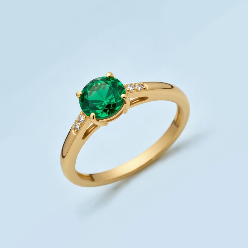 10K Rose Gold 1 to 6 CT Round Cut Artificial Emerald Engagement Ring-3