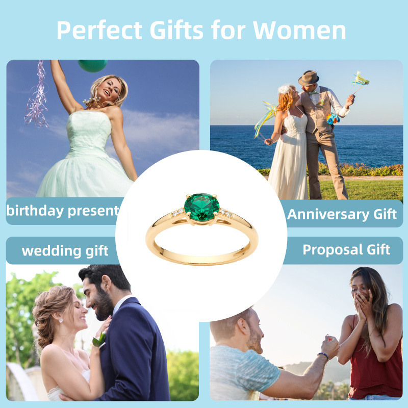 10K Rose Gold 1 to 6 CT Round Cut Artificial Emerald Engagement Ring-4