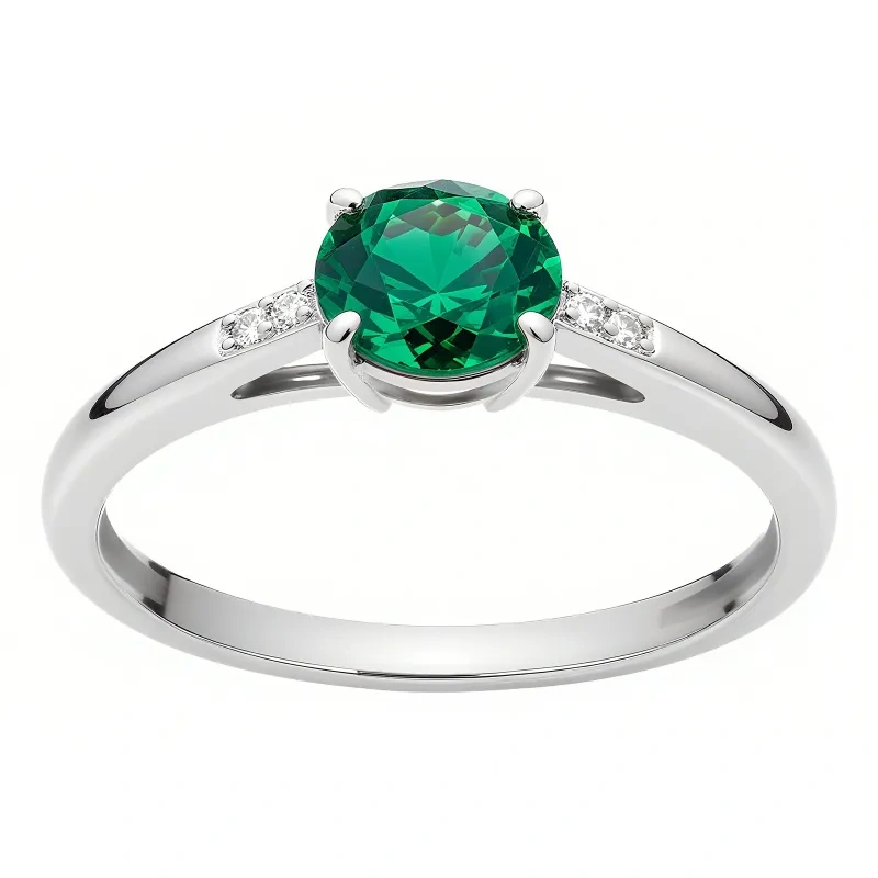 10K White Gold 1 to 6 CT Round Cut Artificial Emerald Engagement Ring-1