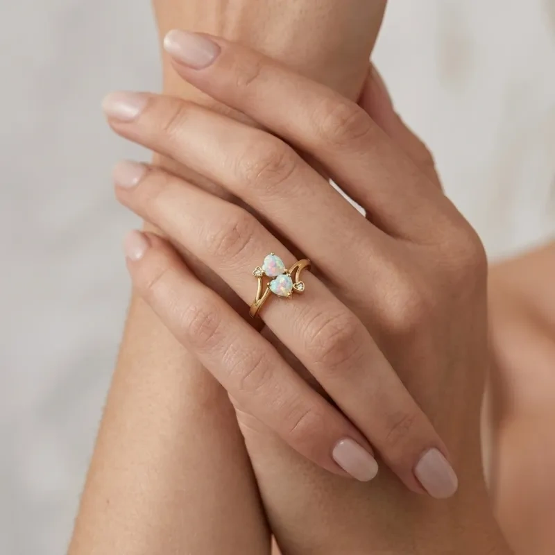 10K Rose Gold 2 CTW Heart-Cut Opal Toi et Moi Engagement Ring-2