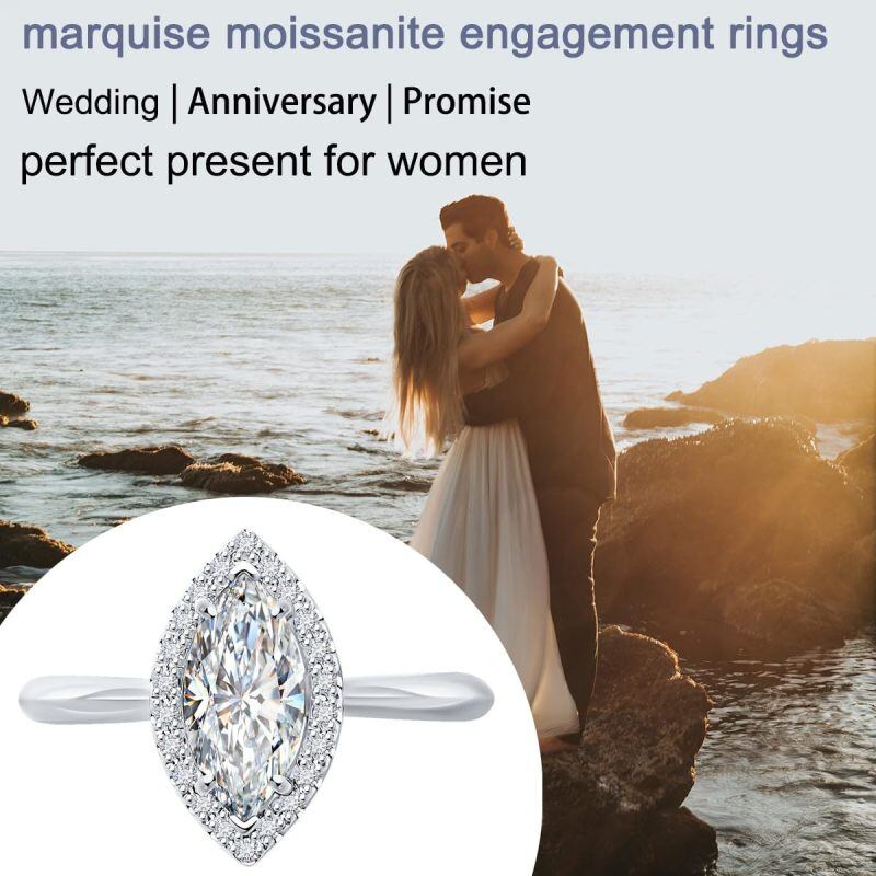 10K Rose Gold 2 CTW Marquise Cut Moissanite Halo Engagement Ring-6