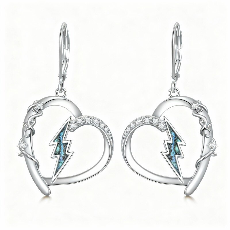 10K White Gold Abalone Shellfish & Cubic Zirconia Heart & Lightning Drop Earrings-14