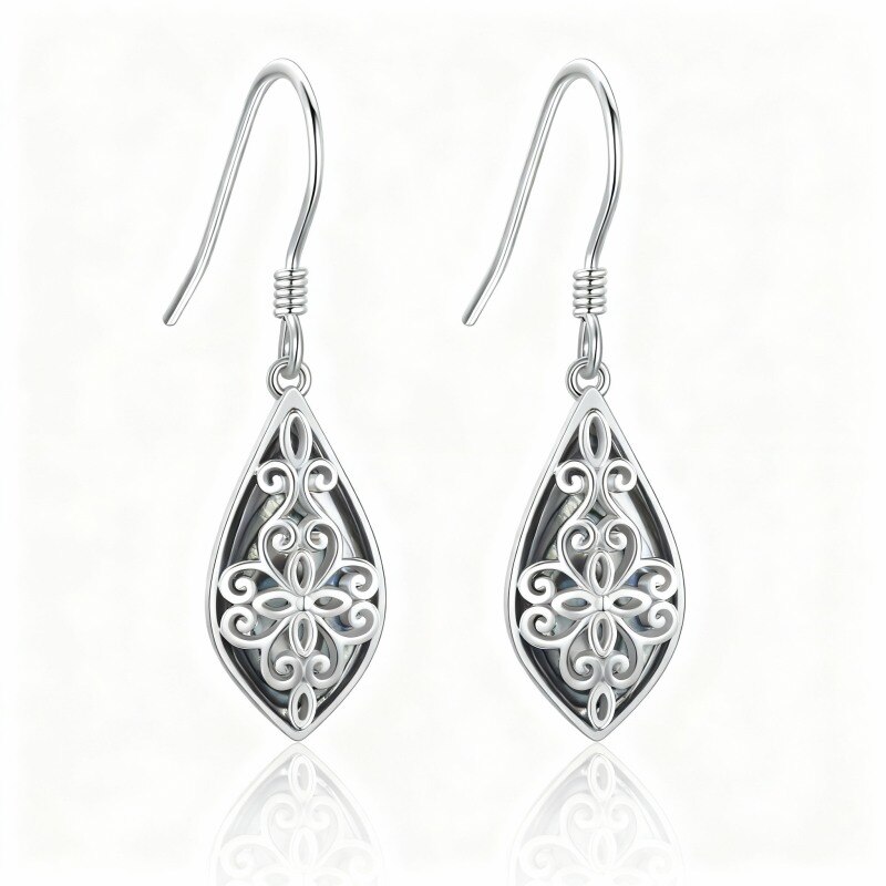10K White Gold Abalone Shellfish Filigree Drop Earrings-13