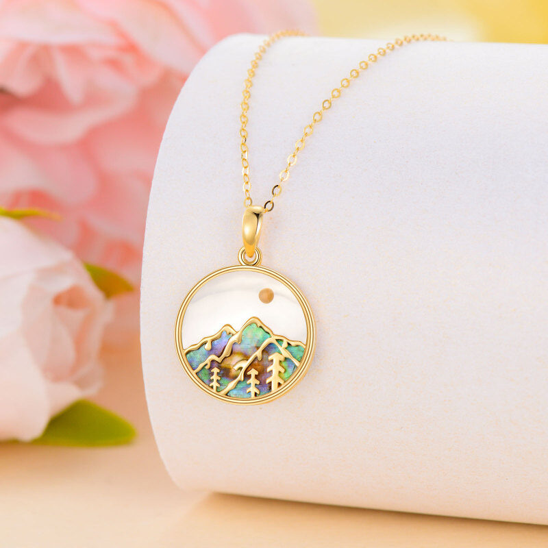 Halskette aus 18-karätigem Gold mit Abalone-Muschelmotiv und Sonnenbergen-Motiv für Damen-3