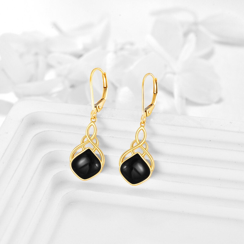 10K White Gold Agate Celtic Knot & Drop Shape Lever-back Earrings-3