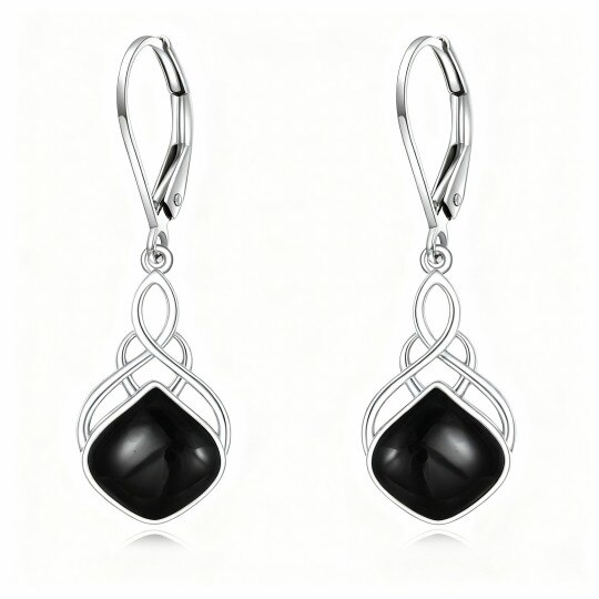 Boucles d'oreilles à fermoir à levier en or blanc 10 carats, agate, nœud celtique et forme de goutte