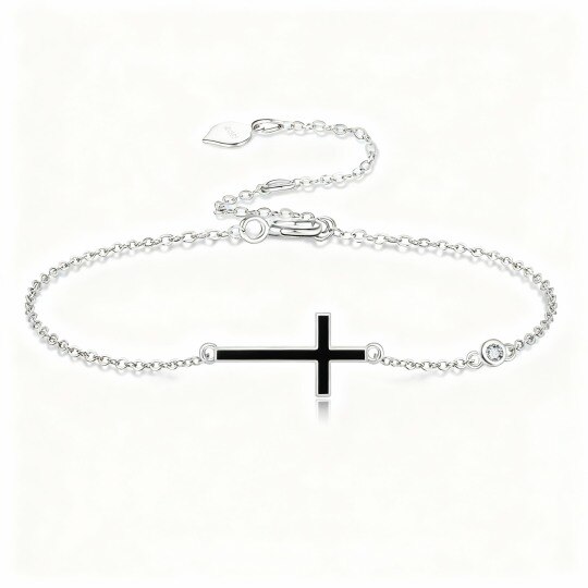 Pulsera con dije de cruz de ágata en oro blanco de 10 quilates