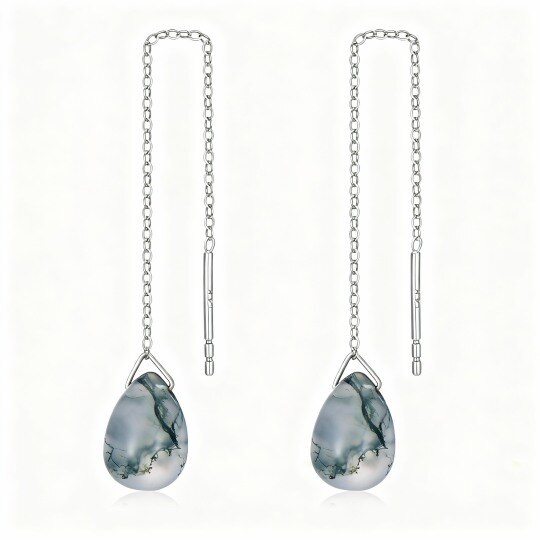 Boucles d'oreilles pendantes en or blanc 10 carats et agate