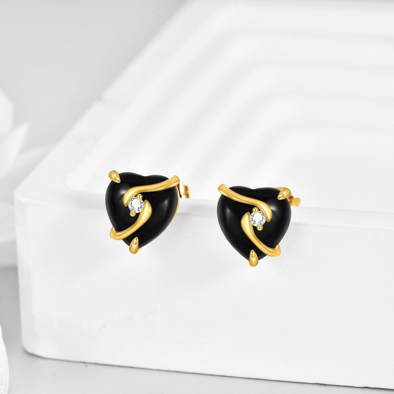 Herzohrstecker aus 10-karätigem Gold mit Achat-3