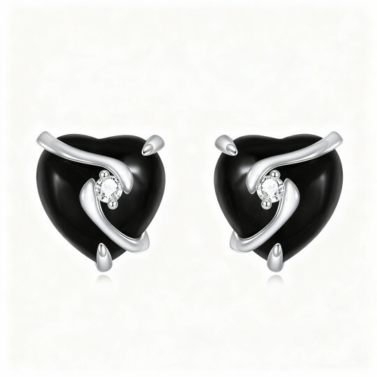 Pendientes de oro blanco de 10 quilates con forma de corazón y ágata