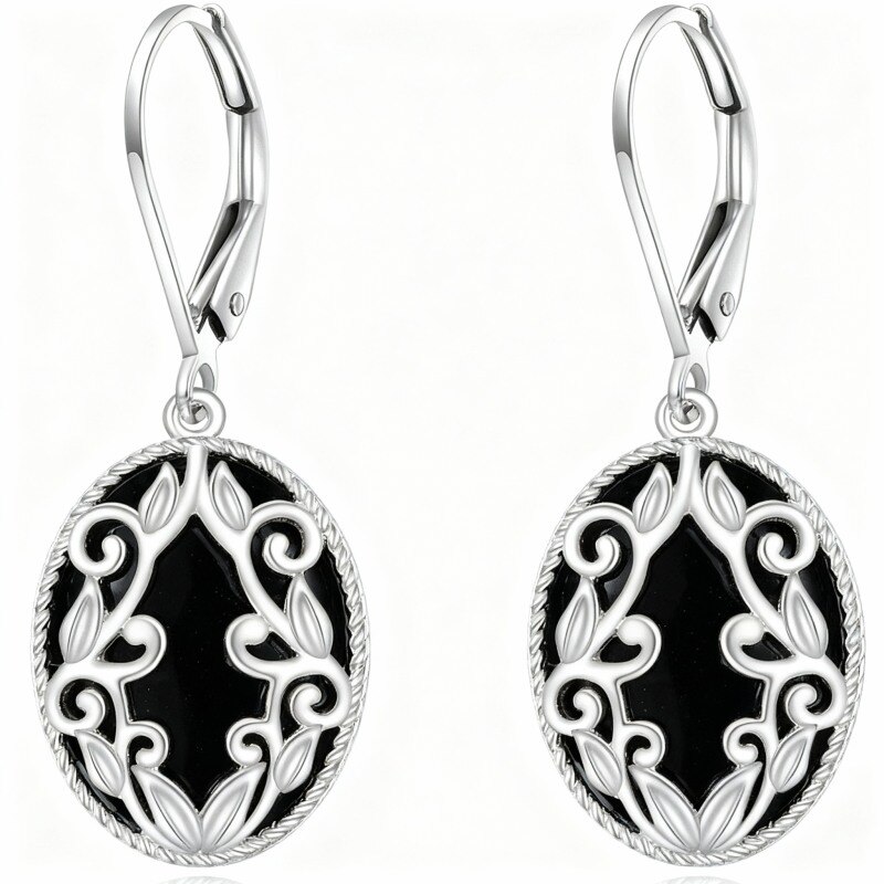 10K White Gold Agate Ouija Board Drop Earrings-1