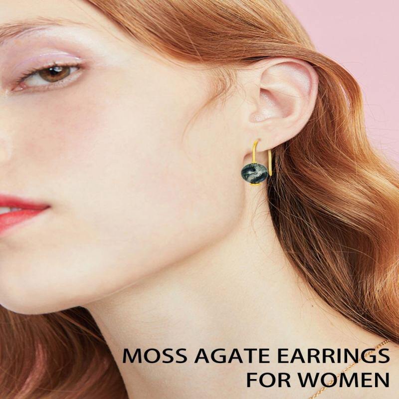 Boucles d'oreilles pendantes en or 18 carats avec agate mousse, un cadeau idéal pour les femmes.-2