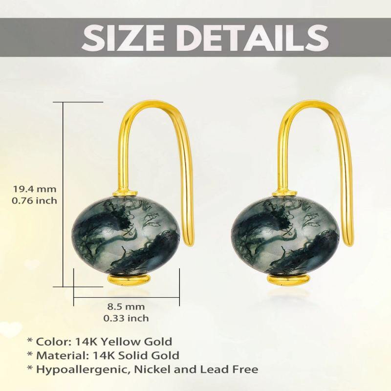Boucles d'oreilles pendantes en or 18 carats avec agate mousse, un cadeau idéal pour les femmes.-4