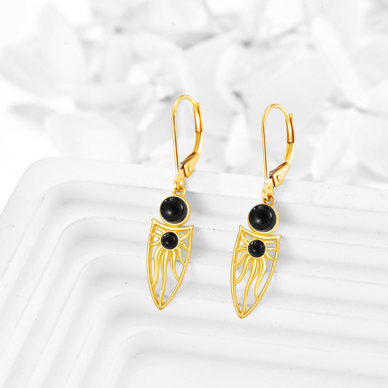 Pendientes colgantes de oro blanco de ágata con forma de sol-3