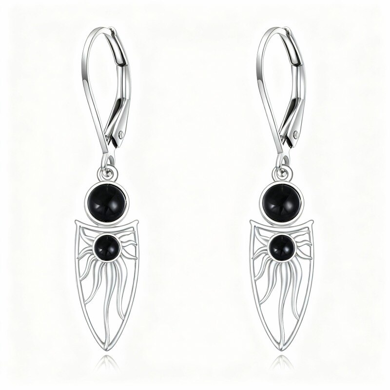 Boucles d'oreilles pendantes en or blanc 10 carats et agate, motif soleil-17