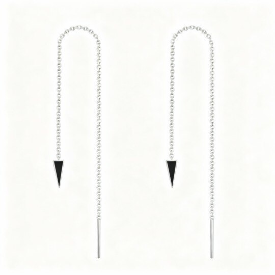 10K White Gold Agate Triangle Drop Earrings