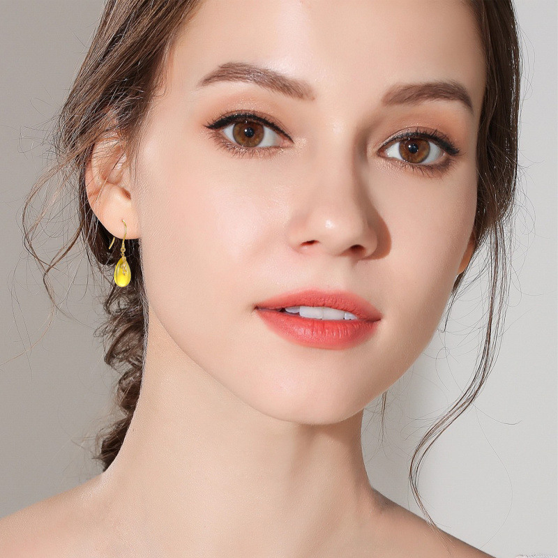 14K Gold Amber Drop Earrings-2