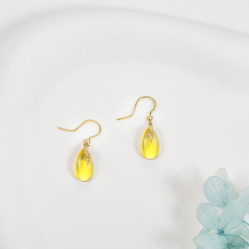 14K Gold Amber Drop Earrings-3