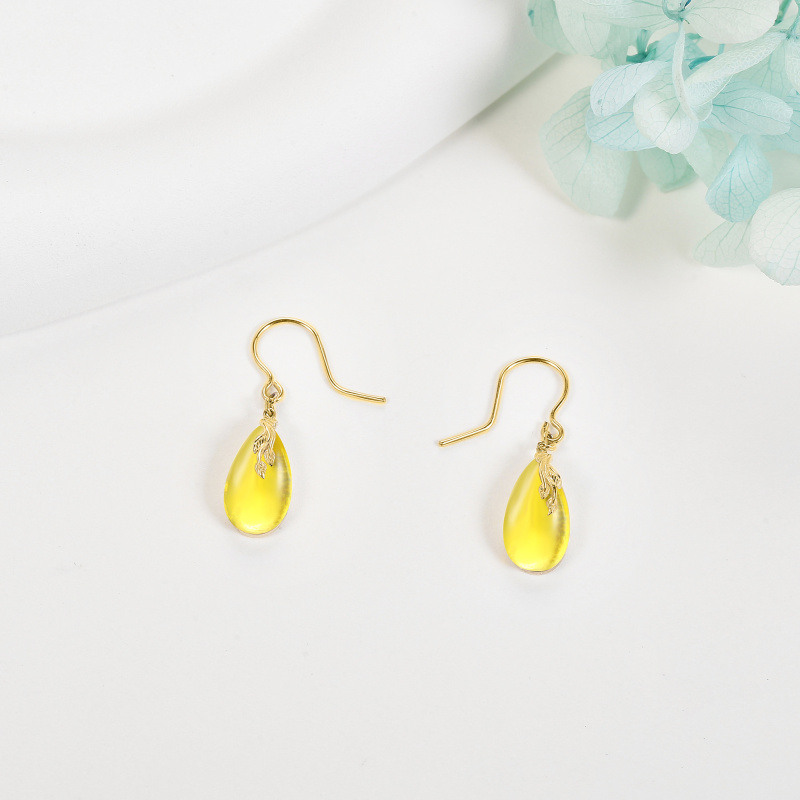 14K Gold Amber Drop Earrings-4